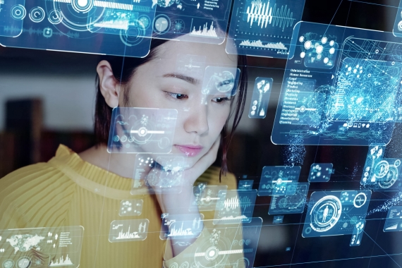 working adult looking at data